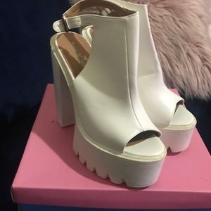 White Chunky Platform Heels